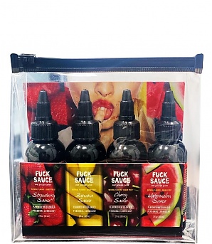 Fuck Sauce Water Based Flavored Lubricant 2oz Variety Fruit Pack (set Of 4) - Strawberry, Cherry, Ba